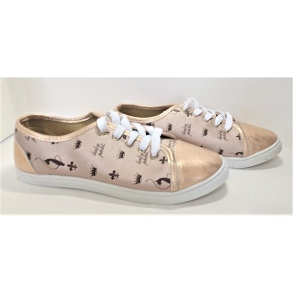 Baby Phat 9M Women's Rose Gold Sneakers Alex Logo Repeat Print New No Box - Picture 3 of 8